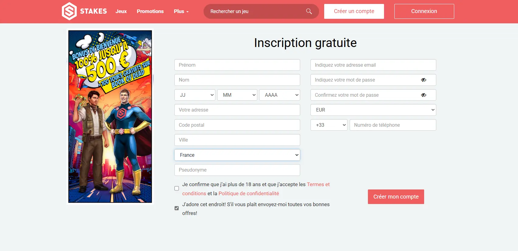 Inscription et connexion sur Stakes casino