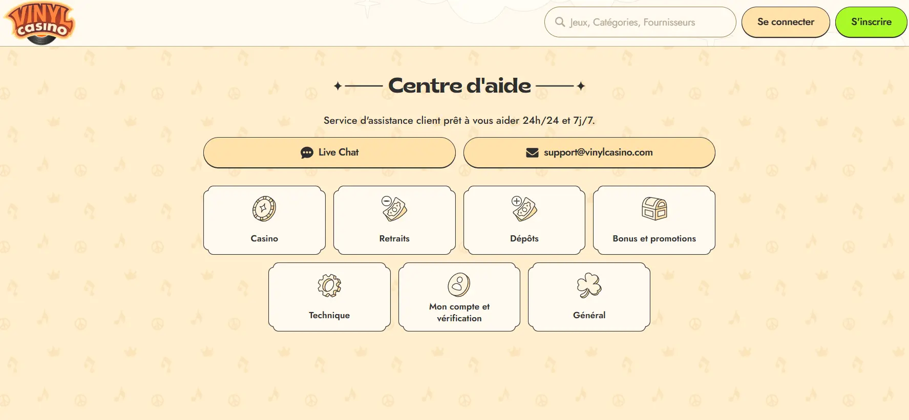 Service client de Vinyl casino